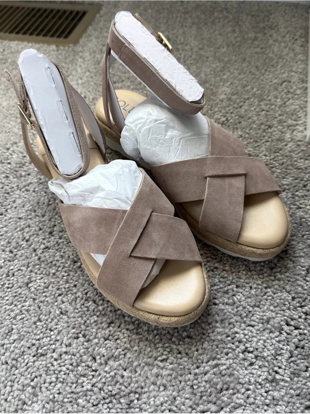 Sole Society Taupe Suede Crisscross Ankle Strap Wedges